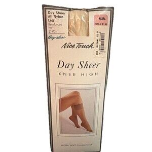 VTG Nice Touch Lycra Sheer Leg Knee High 2 Pair Pearl Size A (sz 5-9) New USA